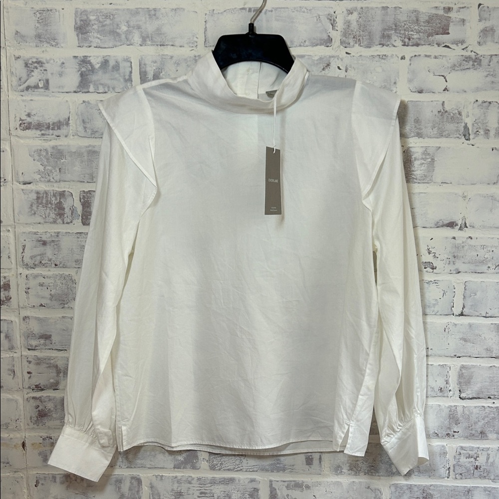 NEW Everlane Women’s S Blouse The Wing Mock Neck L/S Top White Career Cotton
